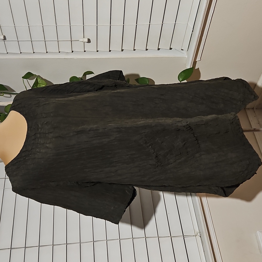 Grizas Silk Linen Blend Green Crinkle Tunic